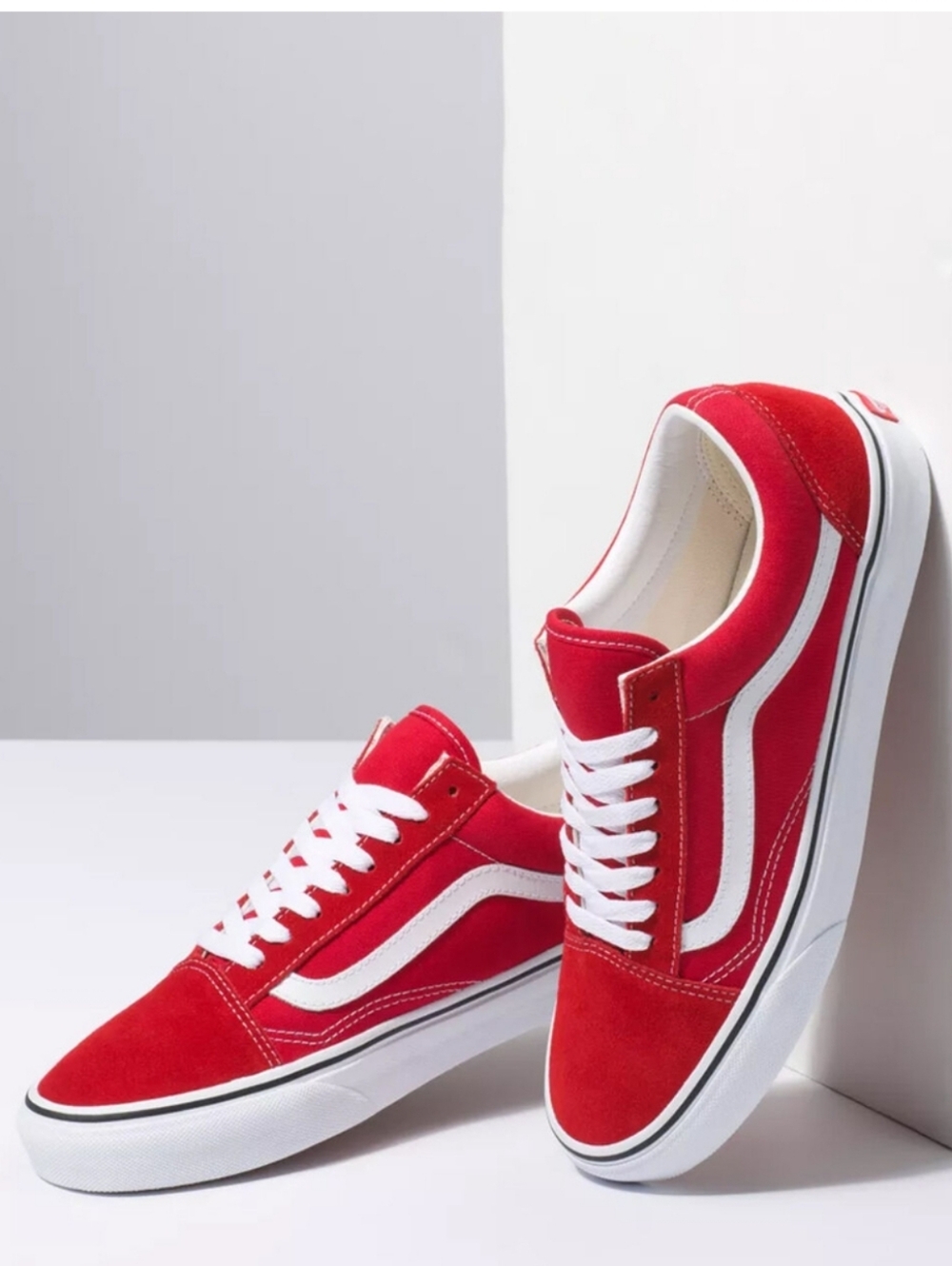 Vans Old Skool Shoes Racing Red And True White Mens 7.0